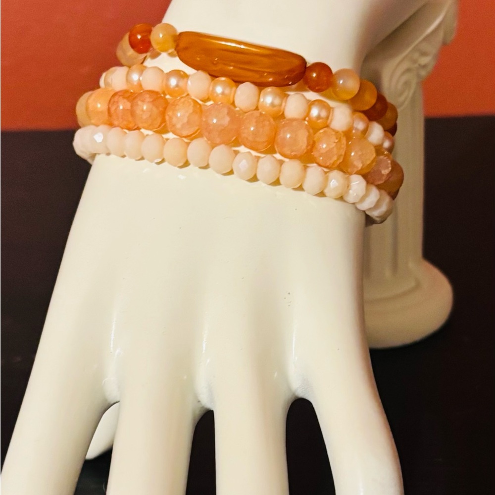 Elegant Orange Beaded Bracelet Set